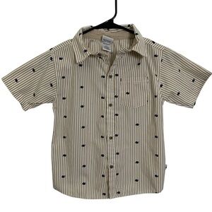 Dapper Dude Whale Striped Button Up Shirt Boys 7 Tan Blue Classic Preppy